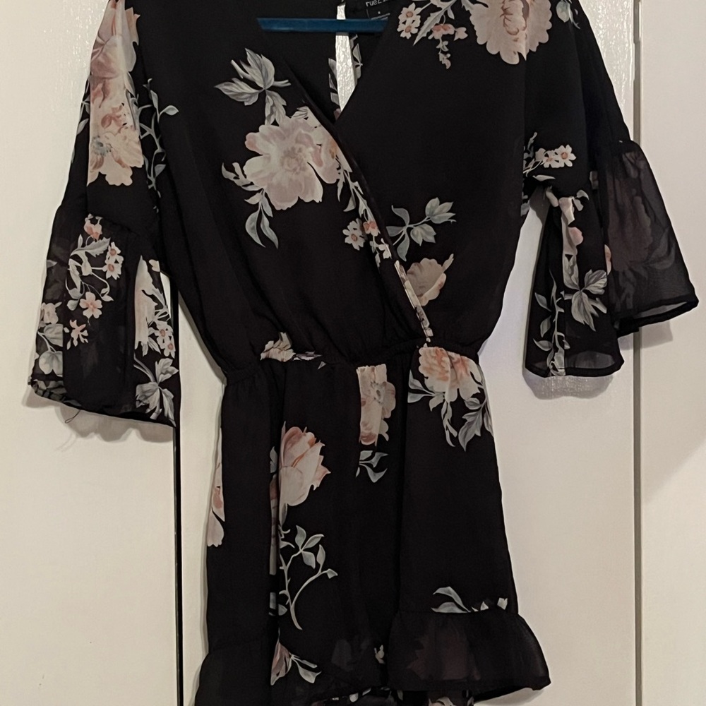 Floral Black Wrap Dress